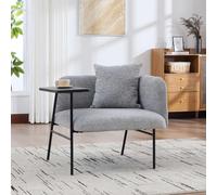 Fauteuil individuel moderne doté d'un dossier rembourré confortable et de deux compartiments de rangement, vendu avec une table d'appoint en métal. Pour un design intemporel et une fonctionnalité opti