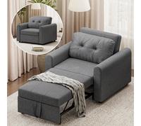 Fauteuil-lit 3 en 1, canapé pliable une place avec coussin moelleux, poches de rangement et réglable, revêtement en lin, 84 x 190 cm, gris Matériaux et conception robuste : Le tissu en lin respirant e
