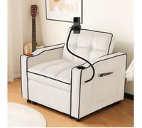 Fauteuil lit 3-en-1 compact canapé relax et couchage 1 place avec porte-gobelets et support téléphone 83*167*76cm