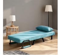 Fauteuil-lit cabriolet convertible en lin bleu profond, métal et mousse, 5 angles d’inclinaison, spacieux 190 cm, design