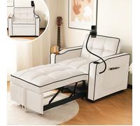 Fauteuil Lit Convertible 1 Place 3 en 1, Canapé Extensible 60 cm, Petit Espace, Porte-Gobelets - Beige