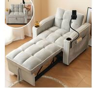 Fauteuil-Lit Pliant 3 en 1 avec Porte-Gobelet Pratique et Support , Canape Convertible, Réglable , Rangement, Velous, Gris Clair