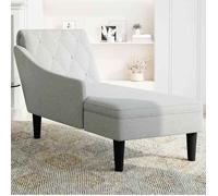 Fauteuil long avec coussin - CLARENCE - Gris nuage - 145x56x70 cm - Accoudoir droit - Coussin inclus