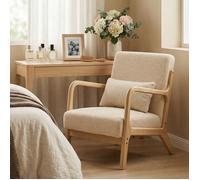 Fauteuil lounge - 3 coussins inclus - assise profonde - accoudoirs - structure bois hévéa - aspect velours beige