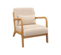 HomCom – Fauteuil lounge – 3 coussins, assise profonde, accoudoirs, structure bois hévéa – Beige