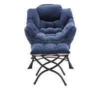 Fauteuil lounge avec pouf, accoudoirs et une poche latérale, revêtement en flanelle, 69,9x64,0x95,0 cm, Bleu marine Aosom FR