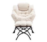 Fauteuil lounge avec pouf, accoudoirs et une poche latérale, revêtement en flanelle, 69,9x64,0x95,0 cm, Blanc Aosom FR