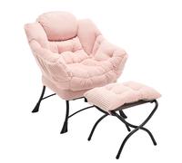 Fauteuil lounge avec pouf, accoudoirs et une poche latérale, revêtement en flanelle, 69,9x64,0x95,0 cm, Rose Aosom FR