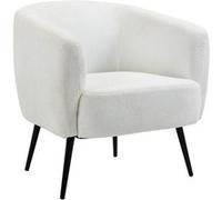 Fauteuil lounge design - piètement effilé incliné métal noir - revêtement effet laine bouclée blanc cassé Blanc G