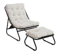 Fauteuil lounge d'extérieur avec pouf, coussin rembourré, tissu sling, structure en acier, Blanc Aosom FR