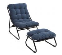 Fauteuil lounge d'extérieur avec pouf, coussin rembourré, tissu sling, structure en acier, Bleu marine Aosom FR