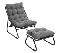 Fauteuil lounge d'extérieur avec pouf, coussin rembourré, tissu sling, structure en acier, Gris Aosom FR