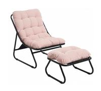 Fauteuil lounge d'extérieur avec pouf, coussin rembourré, tissu sling, structure en acier, Rose Aosom FR