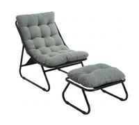 Fauteuil lounge d'extérieur avec pouf, coussin rembourré, tissu sling, structure en acier, Vert clair Aosom FR
