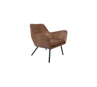 Fauteuil lounge en simili cuir marron vieilli, piètement acier noir, assise en mousse, style vintage/industriel - White Label, Doulton - 80x76x78 cm