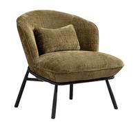 Fauteuil lounge en tissu chenillé vert piètement métal noir - GASBY
