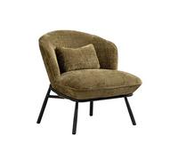 Fauteuil lounge en tissu chenillé vert piètement métal noir - GASBY -