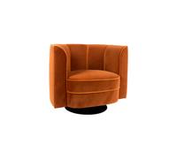 Fauteuil lounge en velours polyester orange, pivotant, cadre contreplaqué, pied en fer laqué noir - Dutchbone, Fleur - 86x74x76 cm