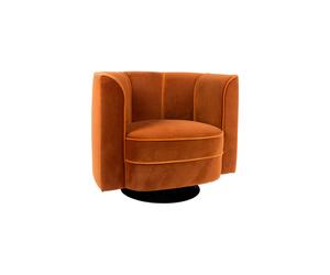 Fauteuil lounge en velours polyester orange, pivotant, cadre contreplaqué, pied en fer laqué noir - Dutchbone, Fleur - 86x74x76 cm