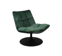 Fauteuil lounge en velours vert, piétement acier noir rond, assise moelleuse, fixe - Dutchbone, Bar vintage - 66x81x78 cm