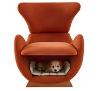 Fauteuil lounge - HIBA - Requin baleine - Tissu anti-égratignures - Grotte intégrée pour chat - Bois massif