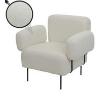 Fauteuil lounge HWC-L83, fauteuil cocktail fauteuil rembourré, tissu bouclé/textile métal crème