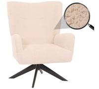 Fauteuil lounge HWC-N65, fauteuil cocktail fauteuil rembourré fauteuil relax, pivotant, tissu/textile chenille métal crème-beige