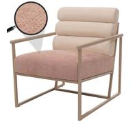 Fauteuil lounge HWC-O38, fauteuil cocktail/fauteuil rembourré fauteuil club, tissu/textile (420 g/m²) métal MVG beige, rembourrage rose