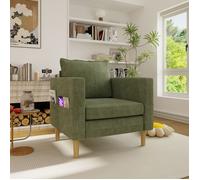 Fauteuil lounge individuel, design minimaliste, avec sac de rangement et coussins confortables, canapé en chenille, vert olive.