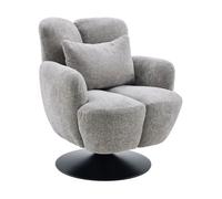 Fauteuil lounge pivotant avec accoudoir en tissu chenillé gris piètement socle métal noir - GOTHAM
