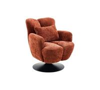 Fauteuil lounge pivotant avec accoudoir en tissu chenillé terracotta piètement socle métal noir - GOTHAM -
