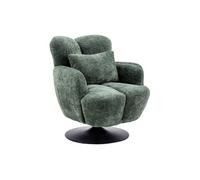 Fauteuil lounge pivotant avec accoudoir en tissu chenillé vert piètement socle métal noir - GOTHAM -