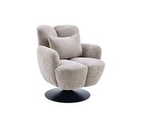 Fauteuil lounge pivotant avec accoudoiren tissu chenillé beige piètement socle métal noir - GOTHAM -