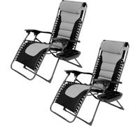 Fauteuil lounge rembourré Zero Gravity – Lot de 2 – Chaise de jardin réglable – Ligbed – Fauteuil pliable avec appui-tête et porte-boisson – Pour terrasse et jardin – Noir