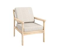 Fauteuil lounge style nordique piètement structure accoudoirs bois naturel épais coussins tissu beige Beige G