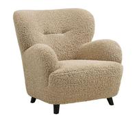 Fauteuil lounge vintage en tissu bouclette beige foncé - YOLAN