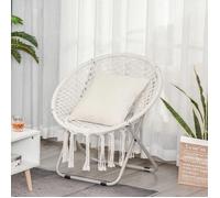 Fauteuil loveuse pliable - Papasan macramé - Beige - Macramé coton/polyester frangé - Structure métal époxy