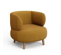Fauteuil Luisa ignifugé en similicuir moutarde effet peau de mouton avec pieds en hêtre massif de 90 cm