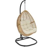 IDMarket - Fauteuil Lune Suspendu ajouré Effet rotin avec Coussin écru
