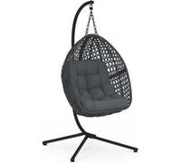 IDMarket – Fauteuil Lune suspendu ajouré effet rotin avec coussin gris