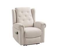 Fauteuil massant chauffant inclinable repose-pieds intégré poche rangement tissu toucher lin beige