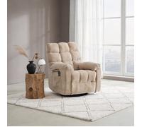 Fauteuil Massant Inclinable Électrique et Pivotant à 360° - Fauteuil Chauffant en Chenille Capitonné Kaki - Pour personnes âgées
