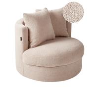 Fauteuil Moderne et Glam en Bouclé Pivotant Base en Fer Beige Dalby