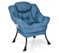 Fauteuil Moderne-GIANTEX-Chaise Rembourrée avec Repose-tête, Poche Latérale-pour Salon, Bureau, Chambre-75 X 81 X 94,5 CM-Bleu
