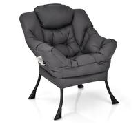 Fauteuil Moderne-GIANTEX-Chaise Rembourrée avec Repose-tête, Poche Latérale-pour Salon, Bureau, Chambre-75 X 81 X 94,5 CM-Gris