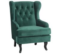 Fauteuil Moderne Rétro en Velours Boutonné Vert Foncé Alta