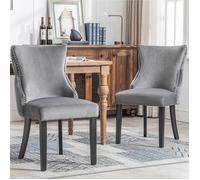 Fauteuil Nouveau Premium sense 4 pieds outil, chaise gris velours salle à manger chaise avec bouton matelassé, cadre en bois massi
