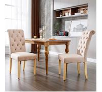Fauteuil Nouveau Premium sense Velvet Dining Chair Set de 2 avec pieds en chêne, bouton, bouton chromé chaise de chambre à coucher