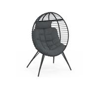 IDMarket – Fauteuil œuf sur pied ajouré effet rotin avec coussin gris