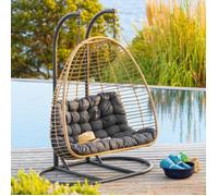 Fauteuil oeuf suspendu sur pied AJAR Ardoise 2 places - Acier traité époxy, Résine tressée synthétique, Polyester Hespéride
